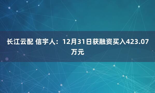 长江云配 信宇人：12月31日获融资买入423.07万元