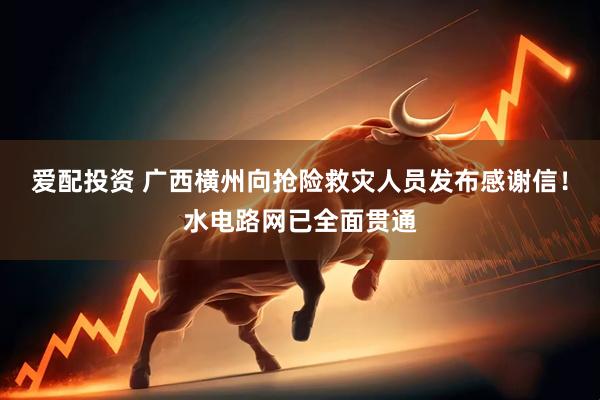 爱配投资 广西横州向抢险救灾人员发布感谢信!水电路网已全面贯通